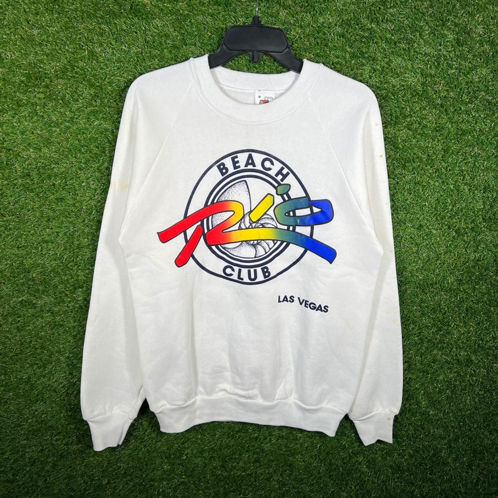 Vintage 80s Fruit of the Loom Rio Beach Club‎ Las Vegas Sweatshirt White Medium